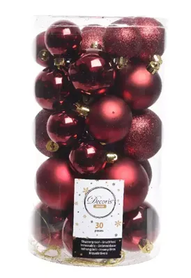 Decoris kerstballen set Plastic 30st Ossenbloed 4-5-6cm Decoris kerstballen set Plastic 30st Ossenbloed 4-5-6cm