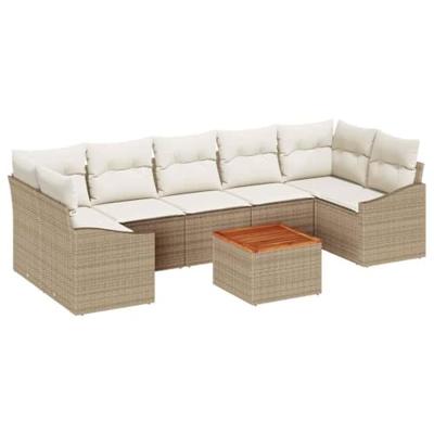 Tuinbankenset met opslag 8 pcs Beige en Crème poly rattan