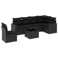 7-delige Loungeset met kussens poly rattan zwart - thumbnail