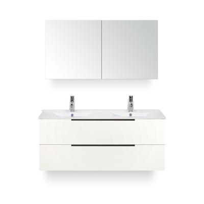 Seville Badmeubelset 120 cm - 2 laden Wit Hoogglans Edge - Wastafel Enjoy Dubbel - met Spiegelkast