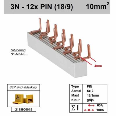 SEP Verdeelkam 3f+n pin 12 mod 9/18mm grijs P04012G20