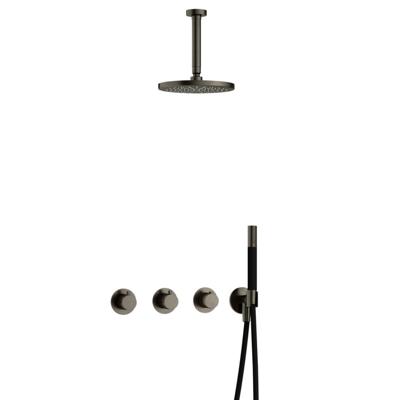 Hotbath Cobber - CB7067 - Inbouw Regendoucheset - Verouderd Ijzer - 2 Stopkranen - Thermostatisch - Plafondbuis 15 cm - Hoofddouche 200 mm - Staafhanddouche - Waterbesparend