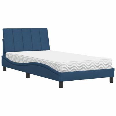 Bed met matras "Hanko" stof blauw 100x200 cm