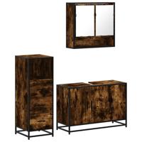 3-delige Badkamermeubelset bewerkt hout gerookt eikenkleurig - thumbnail