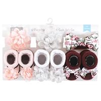 Hudson Baby Infant Girl Headband and Socks Giftset, Pink Burgundy, One Size - thumbnail
