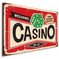 Schilderij - Welcome, Casino, Reclame Bord, Premium Print op Canvas - thumbnail
