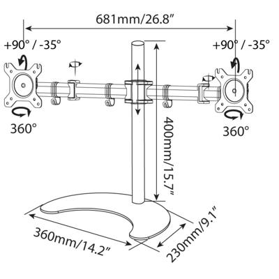 Techly Desk Stand for 2 Monitor 13-27 with Base h.400m ICA-LCD 3410 27 Vrijstaand Zwart