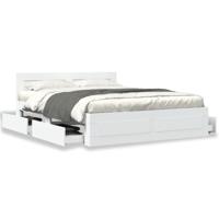 Bedframe met hoofdeinde bewerkt hout wit 150x200 cm - thumbnail