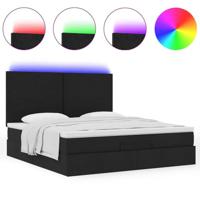 Ottoman bed met matras en LED's 180x200cm stof zwart - thumbnail