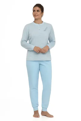Lunatex badstof dames pyjama - Streep - Warme winter pyjama