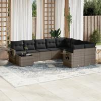 10-delige Loungeset met kussens poly rattan grijs - thumbnail