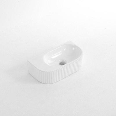 QeramiQ Blend Fontein - 40x22x12cm - Geribbeld - halfrond - zonder kraangat - Keramiek - Wit Glans SW1210754