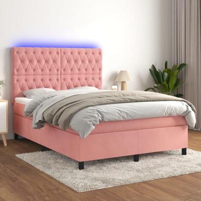Boxspring met matras en LED fluweel roze 140x190 cm