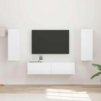Tv-meubelset Wandgemonteerd 2 pcs Hoogglans wit Bewerkt hout - thumbnail