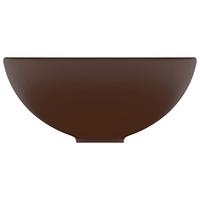 VidaXL Wastafel rond 32,5x14 cm keramiek mat donkerbruin - thumbnail