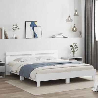 Bedframe met hoofdeinde en LED-verlichting wit 160x200 cm