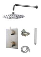 Mueller Round inbouw regendouche met wand arm en hoofddouche 20cm RVS look - thumbnail