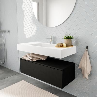 Zaro ALAN vrijhangende wastafel 100cm met wasbak Enkel midden en onderkast in kleur Zwart mat 1 lade(s) Zaro ALAN vrijhangende wastafel 100cm met wasbak Enkel midden en onderkast in kleur Zwart mat 1 lade(s)