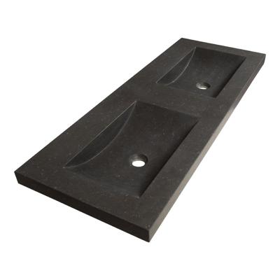Brauer Magma Wastafel - 120 cm - met 2 Spoelbakken en 0 Kraangaten - Natuursteen Basalt Antraciet