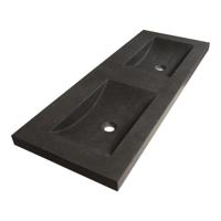 Brauer Magma Wastafel - 120 cm - met 2 Spoelbakken en 0 Kraangaten - Natuursteen Basalt Antraciet - thumbnail