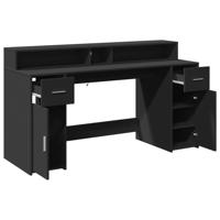 Bureau met LED-verlichting 160x55x91 cm bewerkt hout zwart - thumbnail