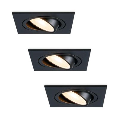 Set van 3 Mallorca LED inbouwspot - IP20 - Kantelbaar - 4 Watt 345 lumen - 2700K warm wit - GU10 - Dimbaar - Vierkant - Voor binnen - Zwart