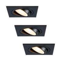 Set van 3 Mallorca LED inbouwspot - IP20 - Kantelbaar - 4 Watt 345 lumen - 2700K warm wit - GU10 - Dimbaar - Vierkant - Voor binnen - Zwart - thumbnail