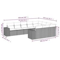 10-delige Loungeset met kussens poly rattan zwart - thumbnail