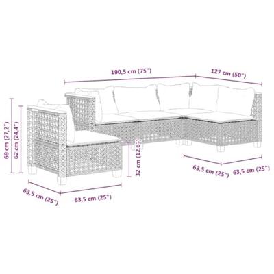 5-delige Loungeset met kussens poly rattan beige