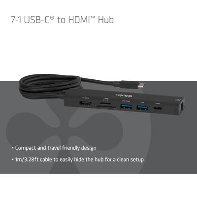 Club 3D csv-2555 7-1 usb-c naar hdmi hub (zwart, 4k60hz, pd3.1 140w, usb-a, usb-c, lan, microsd)