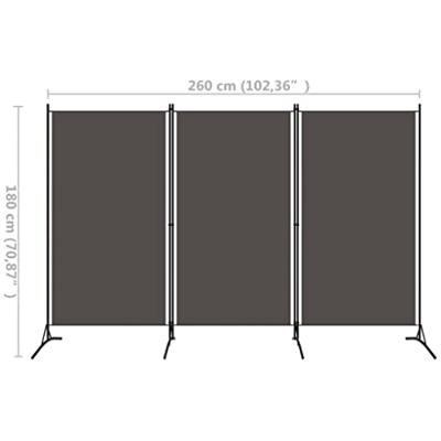 VidaXL Kamerscherm met 3 panelen 260x180 cm antraciet VidaXL Kamerscherm met 3 panelen 260x180 cm antraciet
