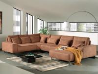 Panoramische zitbank NATHAN met longchair rechts stof “Zaria” lichtbruin - thumbnail