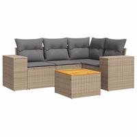 5-delige Loungeset met kussens poly rattan beige - thumbnail