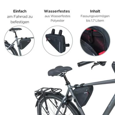 Basil sport design frametas m - zwarte fietstas - 1,7l - waterafstotend - klittenbandbevestiging