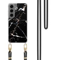 Samsung Galaxy S24 hoesje met zwart koord - Marmer zwart - thumbnail