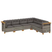 6-delige Loungeset met kussens poly rattan grijs - thumbnail