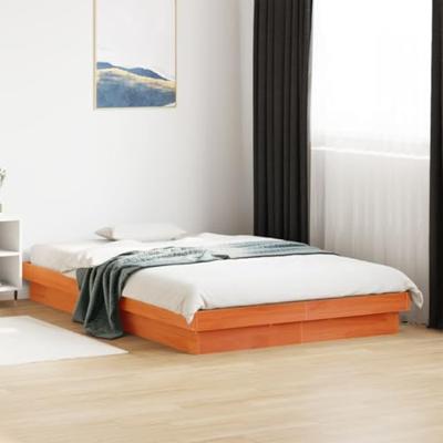 Bedframe met LED massief grenenhout wasbruin 140x190 cm