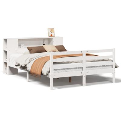 Bed met boekenkast zonder matras grenenhout wit 150x200 cm - thumbnail