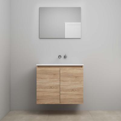 On-Line Badkamermeubelset - 80 cm - Voorgemonteerd - Greeploos 2 Deuren - Acryl Wastafel - zonder Kraangat - Spiegel - Eiken