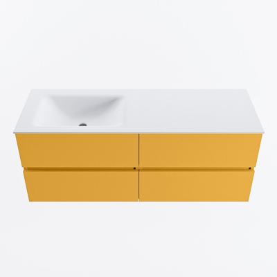 MONDIAZ VICA 130cm badmeubel onderkast Ocher 4 lades. Wastafel CLOUD links zonder kraangat, kleur Talc.