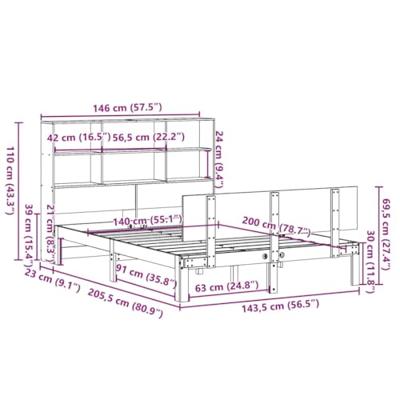 Bed met boekenkast zonder matras grenenhout wit 140x200 cm