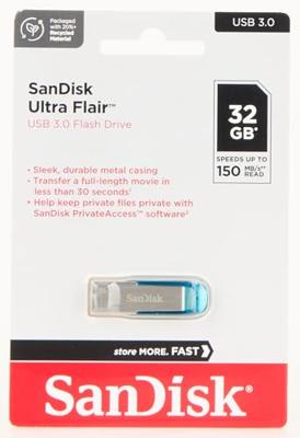 SanDisk Ultra Flair USB flash drive 32 GB USB Type-A 3.2 Gen 1 (3.1 Gen 1) Blauw, Zilver