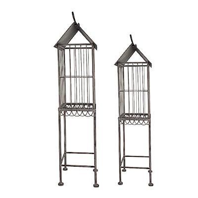 Clayre & Eef Vogelkooi Decoratie Set van 2 Grijs Metaal Vogelkooi voor Binnen