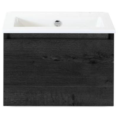 Frozen Badmeubelset 60 cm - Greeplijst in Kleur - Black Oak - Keramische Wastafel Wit Zonder Kraangat