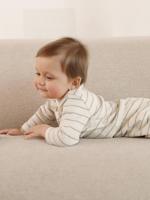 Gestreepte geboorteset met gilet en broek ecru - thumbnail