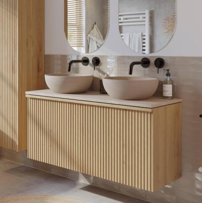 Ben Linea badmeubel incl. beige betonnen waskommen 120x45x71cm eiken naturel