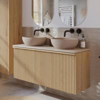 Ben Linea badmeubel incl. beige betonnen waskommen 120x45x71cm eiken naturel - thumbnail