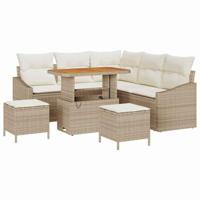 Tuinbankenset met kussen 8 pcs Beige poly rattan - thumbnail