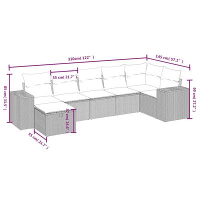 7-delige Loungeset met kussens poly rattan gemengd beige