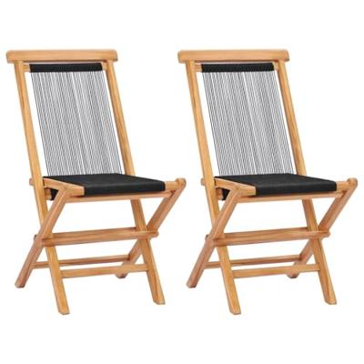 Tuinstoelen inklapbaar 2 st massief teakhout en touw